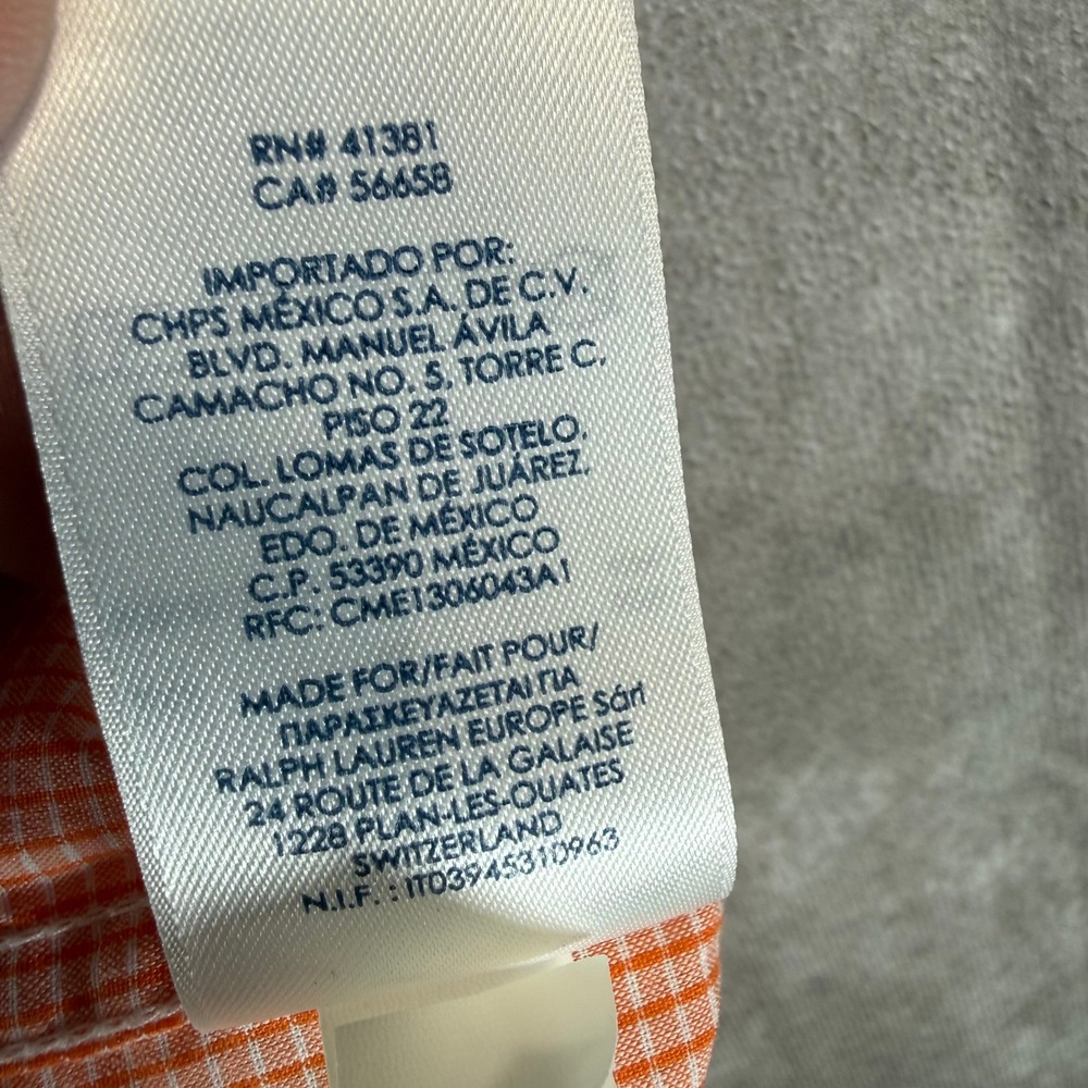 Chaps Button Down Shirt Mens XL Orange Gingham Short Sleeve Easy Care Logo - Picture 8 of 11